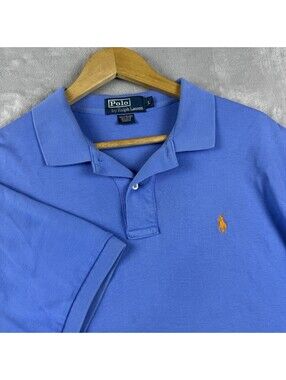 VTG Polo Ralph Lauren Men’s Blue Cotton Polo Shirt Large Orange Pony Logo Preppy